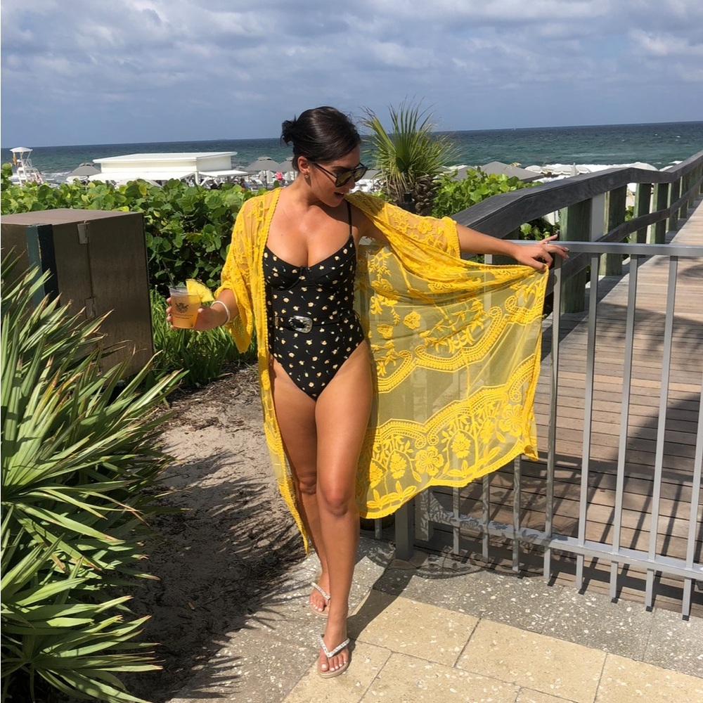 Yellow Floral Lace Kimono